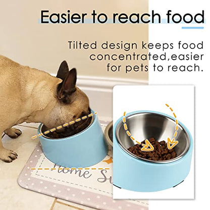 SUPERDESIGN Anti-Vomiting 15° Slanted Pet Bowl, S/0.5 Cup, Blue | 15° Tilted, Anti-Vomit & Neck Relief, Non-Slip Base, Detachable Stainless Steel Liner, Dishwasher Safe, for Cats & Dogs - color: Blue, size: S/0.5 Cup