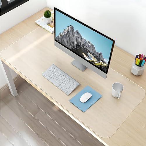 NATRKE Clear Desk Mat Pad, 35.4"x15.7" Large Transparent Computer Desk Mat Plastic Desktop Protector, PVC Writing Pad Round Edge, Waterproof Wipeable Non-Slip Table Protector for Home Office, Frosted - color: Frosted, size: 35.4" X 15.7"