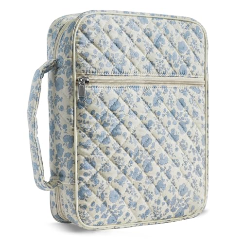 WOBAGMEN Bible Cover Case for Women,Large Bible Tote Bags Organizer Quilted Carrying Case for Girls,Bible Study Supplies Accessories Christian Gifts for Women (Blue Floral, M) - color: Blue Floral, size: M