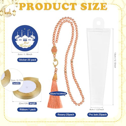 EUBUY 20 Set Islamic Prayer Rosary, Muslim Tasbih 99 Beads Allah & Muhammad Islamic Prayer Rosary Beads Bracelet for Men and Women