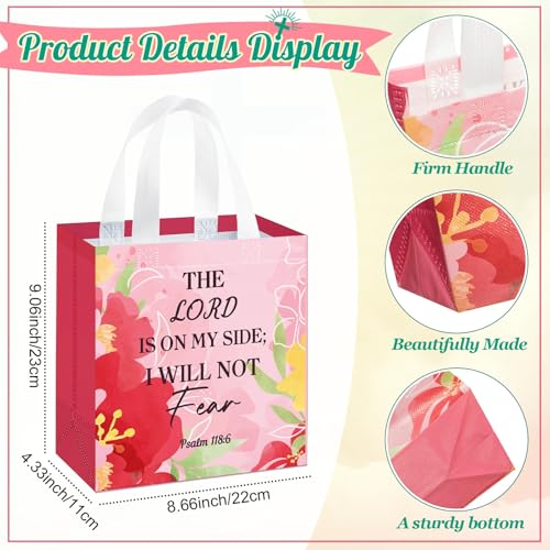 HunnmingRe Christian Gift Bags Bulk, Reusable Flower Religious Bible Verse Tote with Handles Non Woven Scripture Pastor Blessing Gift for Baptism Church Wedding Favors(32 Pcs,Flower) - style: Flower