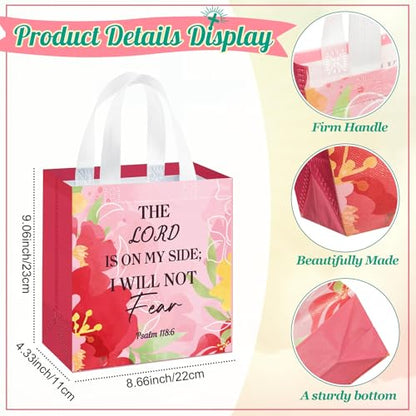 HunnmingRe Christian Gift Bags Bulk, Reusable Flower Religious Bible Verse Tote with Handles Non Woven Scripture Pastor Blessing Gift for Baptism Church Wedding Favors(32 Pcs,Flower) - style: Flower
