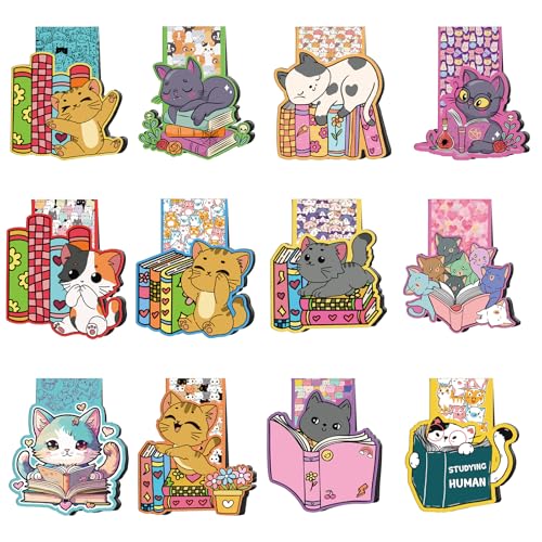 Wxiben Cat Magnetic Bookmarks Gifts - 24 Pcs Cute Cat Reading Magnet Book Page Markers Pet Bookmark Clips Gift for Women Book Lovers Students Teacher School Office Bookish Party Supplies - color: Cartoon Cat