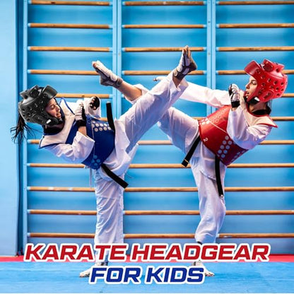 JellyArch 2 Pcs Taekwondo Karate Headgear MMA Martial Arts Helmet Soft Head Guard Protection Sparring Gear Helmet Boxing for Men Women Thai Kickboxing Grappling Muay Taekwondo - color: Red and Black, size: Large