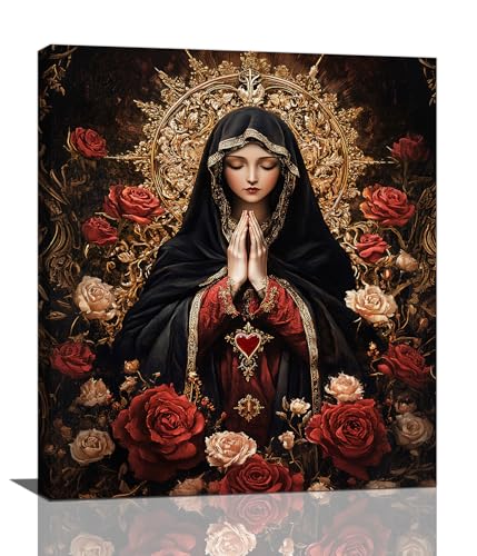 Virgin Mary Wall Art, Virgen De Guadalupe Pictures Wall Decor Our Lady Canvas Prints Framed Artwork Paintings Poster Home Office Decorations For Bedroom Living Room Kitchen Dinning Room 20l X 24w - color: Mary, size: 20L" x 24W"