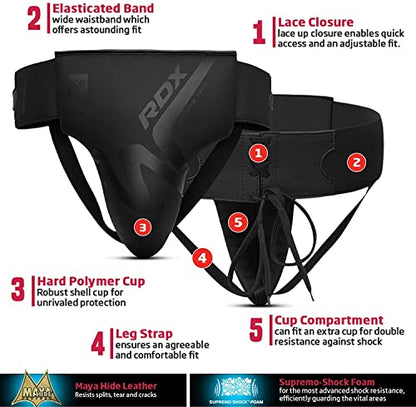 RDX Boxing Groin Protector- Premium Real Maya Hide Leather Boxing Cup for Men, Sparring Gear, Martial Arts Protective Equipment, Groin Protector Boxing, MMA Groin Cup Protector for Training & Fighting - size: X-Large