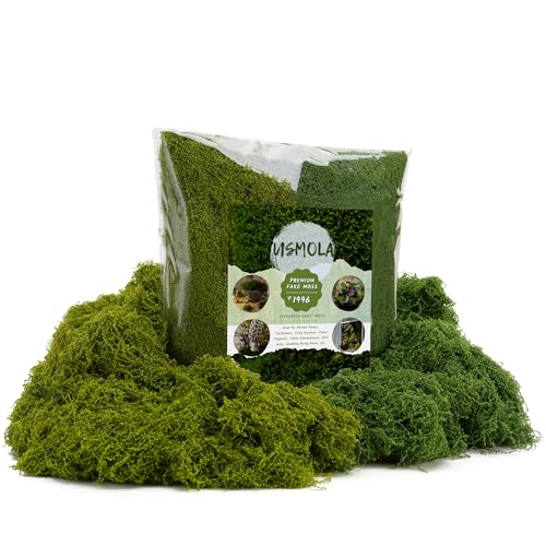 USMOLA Dual-Color Fake Moss for Potted Plants Indoor, 7OZ Realistic Artificial Moss for Fairy Gardens, Terrariums & Crafts, Faux Grass Decor for DIY, Home, Walls and Glass Jars (Light & Dark Green)