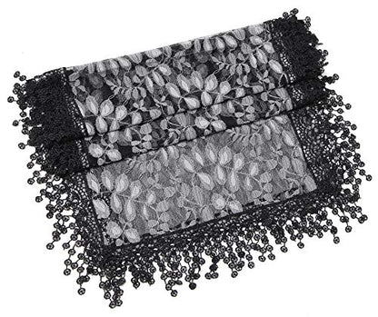 Cindy & Wendy Lightweight Soft Leaf Lace Fringe Scarf Bridal Shawl for Women - color: Black Grey