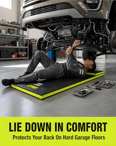 Folding Kneeling Pad, 1 Inch Thick Compact Mechanic Mat, Green | 47.24 x 15.74 Inch 6-Panel Firm Foam Pad with Tool Pockets, Carry Handle and Water-Resistant Textured Surface - color: Green