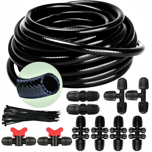 1/2in. Drip Irrigation Tubing - 50FT Drip Line Irrigation System Parts for Garden(Includes 1/2" Straight Connector,Switch Valves, T Connectors, 1/2" to 1/4" Tubing Reducers, Cable Zip Ties) - size: 1/2" Tubing-50FT, style: 1/2 INCH