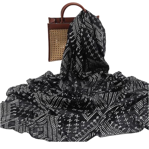 1920's Women's large-sized winter and autumn scarf - Retro Faux Assuit Foil print-embossed style long scarves - color: Black Silver