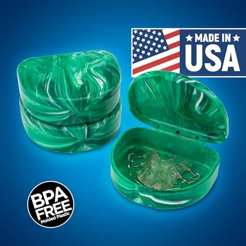 Practicon Marble Retainer Cases, Orthodontic Aligner Case, Mouth Guard Holder (3 Pack) (Forest Green) - color: Forest Green