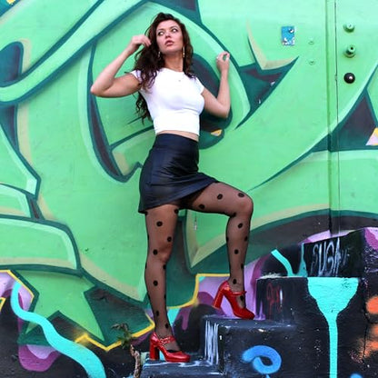 Millennials In Motion Sheer Elegance Patterned Tights - color: Big Polka Dot