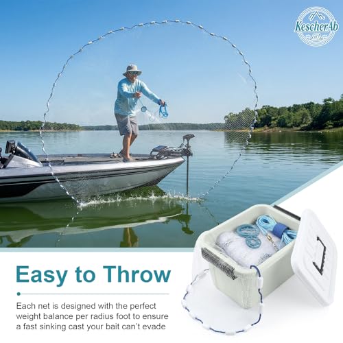 Cast Net 3ft-8ft Radius American Monofilament Fishing Net 3/8 Mesh Fish Throw Net for Bait Trap, Casting Net with Heavy Duty Sinker, Professional Grade Saltwater Bait Fish - size: 5ft Radius