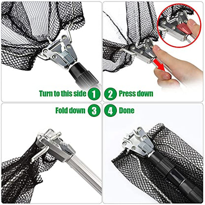 Fishing Landing Net with Stainless Steel Telescoping Pole 74.8" Long Handle,Rubber Coated Nylon Mesh,for Steelhead,Salmon,Kayak,Catfish,Bass,Trout,Shrimp,Crab,for Easy Catch & Release,74.8 inch - style: 61" Stainless Steel Handle-stronger