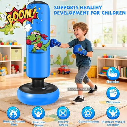 Inflatable Punching Bag for Kids: Qoosea 48 Inches Kids Bop Bag Boxing Gloves & Air Pump Dinosaur Toy Gift for Toddler & Kid Ages 3-8,Freestanding Punching Bag Easy to Inflate,Boxing Bag - color: Blue