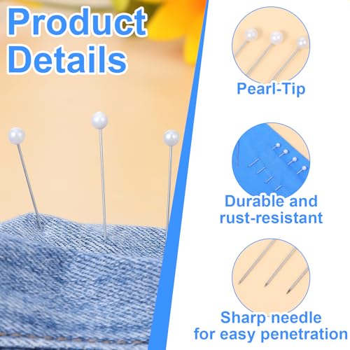 Thinp 300 Pcs Pearl Pins for Bouquets, 1.5inch Pearl Push Pins Corsage Pins-Round Ball Pearls Head Straight Pin for Crafts DIY Jewelry Making Sewing Wedding Flower Decoration