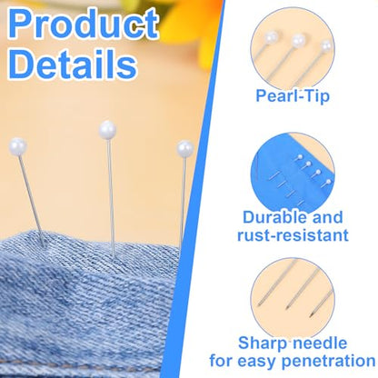 Thinp 300 Pcs Pearl Pins for Bouquets, 1.5inch Pearl Push Pins Corsage Pins-Round Ball Pearls Head Straight Pin for Crafts DIY Jewelry Making Sewing Wedding Flower Decoration