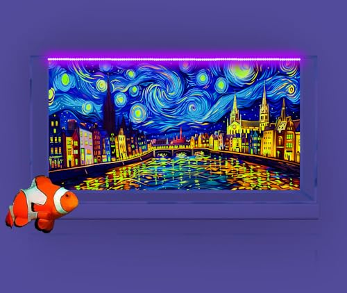 60X24IN Blacklight Vincent Van Gogh Black Light Aquarium Background, UV Fish Tank Background Art Oil Painting Terrarium Background with 10 EVA Double-Sided Tape - size: 60X24in/150X60cm