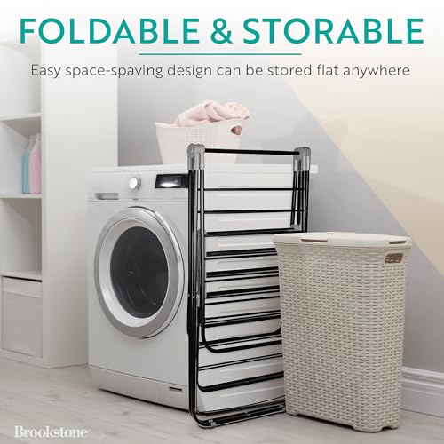 Brookstone 2 Tier Folding Rack - Indoor/Outdoor Collapsible Clothes Dryer Stand Laundry or Shoe Rack, Heavy Duty Freestanding Garment Hanger, Foldable, Clothing Drying Rack, Black - color: Black