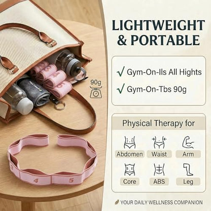 Resistance Bands for Legs: 8-Section Stretching Strap Yoga Strap with Loops | Stretch Bands for Exercise, Elastic Band Stretch Strap for Glutes Physical Therapy, Dance Flexibility Home Pilates Equipment - color: Pink