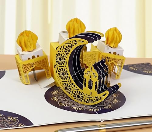 CUTPOPUP Ramadan Card Pop Up, 3D Ramadan Kareem, Eid Mubarak, Awesome Holy Month Present, Eid al-Fitr Celebration, Muslim Holiday, with Note and Envelope SD258US1520