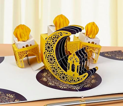 CUTPOPUP Ramadan Card Pop Up, 3D Ramadan Kareem, Eid Mubarak, Awesome Holy Month Present, Eid al-Fitr Celebration, Muslim Holiday, with Note and Envelope SD258US1520