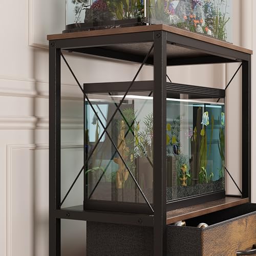 10 Gallon Aquarium Stand with 2 Drawers, Brown | 10 Gallon Fish Tank Stand; 2-Tier Storage Shelf; Heavy-Duty Metal Frame; Reptile & Turtle Tank Stand; Brown Finish - color: Brown