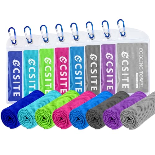 CSITE 8 Pack (47"x12") Cooling Towels for Neck and Face Bulk, Ice Towel for Hot Weather, Soft Breathable Chilly Gym Towels, Microfiber Towel for Work Out, Yoga, Running, Camping & More Activities - color: Light Blue/Green/Gray/Purple/Lake Blue/Dark Blue/D