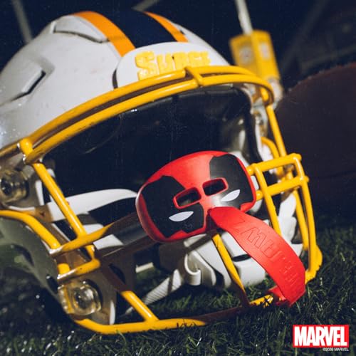 Marvel Deadpool Lip Guard, Football Mouth Guard with Detachable Strap, Lip Protector Adult and Youth, Flag Football & Lacrosse (One Size, Red) - color: Deadpool