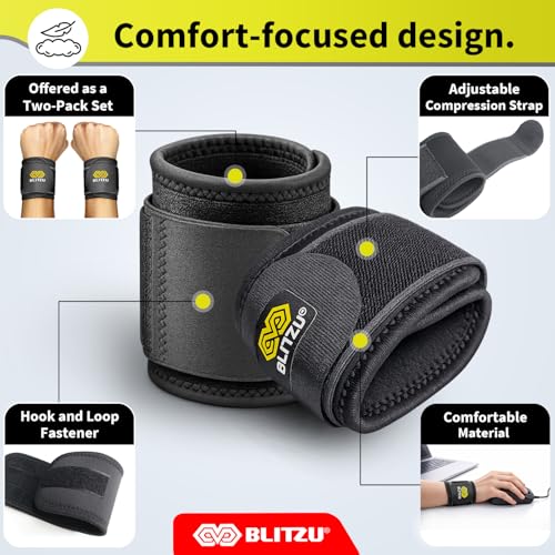 Compression Wrist Wraps, Carpal Tunnel Adjustable Wrist Brace, Men & Women | 2 Pack, Flexible Neoprene, Low-Profile Design, Pain Relief, Arthritis, Tendonitis, Fitness, Office, Sleep Use, Night, Gym