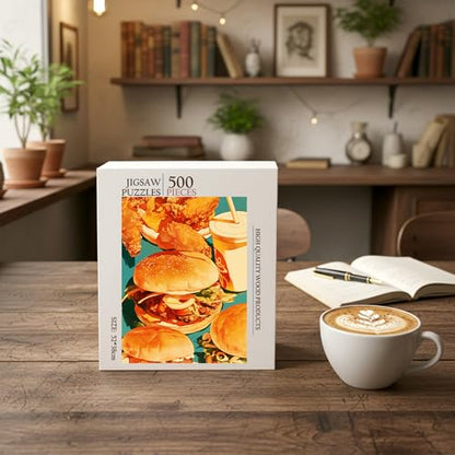 Burger Set Meal Food Jigsaw Puzzle - 500 Pieces Wooden Puzzle for Adults, Wall Art Gift, Finished Size: 20 x 15 Inch - color: Burger Set Meal - 500 Pieces