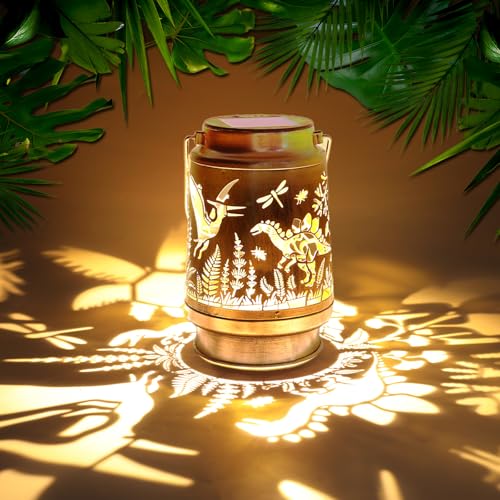 Solar Lanterns Outdoor Waterproof, Dinosaur Garden Decor Lights, Metal Hanging Solar Powered Lantern for Patio Yard Pathway, Unique Dinosaur Gifts for Women Men - color: Dinosaur
