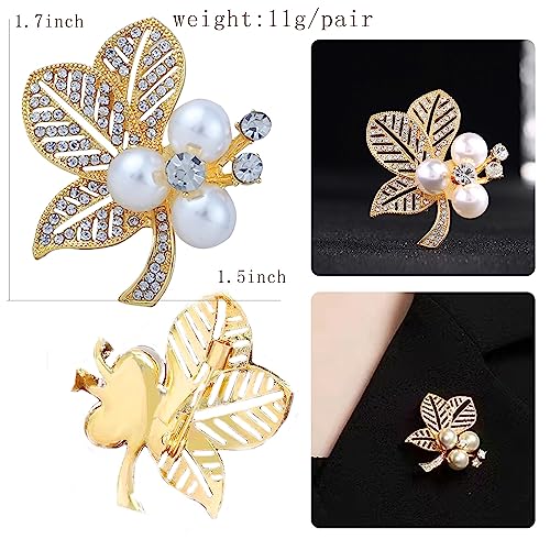 Crystal Pearl Flower Brooches Pins Fashion Beautiful Created Rhinestone Floral Brooch Good Idea for Party Dance Wedding Banquet for Elegant Women Girl - color: Pearl Leaf