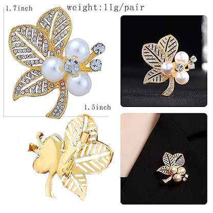 Crystal Pearl Flower Brooches Pins Fashion Beautiful Created Rhinestone Floral Brooch Good Idea for Party Dance Wedding Banquet for Elegant Women Girl - color: Pearl Leaf