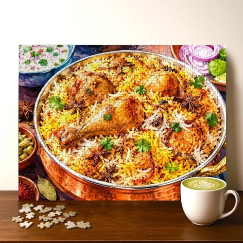 BIRYANI Indian Rice Dish Islam Jigsaw Puzzle - 500 Pieces Wooden Puzzle for Adults, Wall Art Gift, Finished Size: 20 x 15 Inch - color: Biryani Indian Rice Dish - 500 Pieces