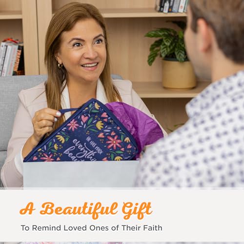Christian Art Gifts Men/Women's Bible Cover Everything Beautiful Ecclesiastes 3:11, Blue Floral Canvas, Medium - color: Blue/Everything Beautiful, size: Medium