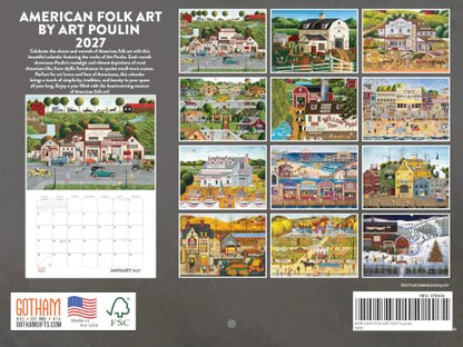 American Folk Art by Poulin Calendar 2027 Monthly Wall Calender 12 Month | American Made In The USA - color: Poulin Folk Art