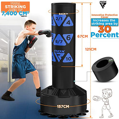 RDX Kids Freestanding Punching Bag & Cover, 4FT Heavy Duty Junior Ronin Target Pedestal Bag Set Suction Cup Stand Base Free Standing Kickboxing MMA Boxing Muay Thai Karate Home Gym Workout - color: BLUE