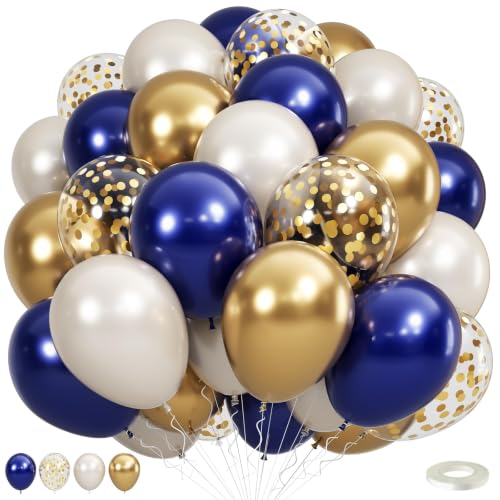 Navy Blue and Gold Balloons, Fathers Day Balloons 50pcs Navy Blue Double Stuffed Pearl Sand White Metallic Gold Confetti Balloons for 2026 Graduation Prom Birthday Retirement Party Decorations - color: Double Stuffed Navy Blue Gold