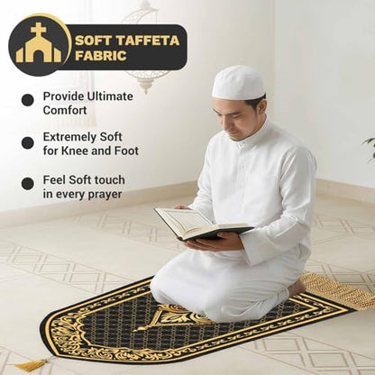 Islamic Prayer Mat Set, 4 PCS Thick Soft Muslim Prayer Rug - color: Black