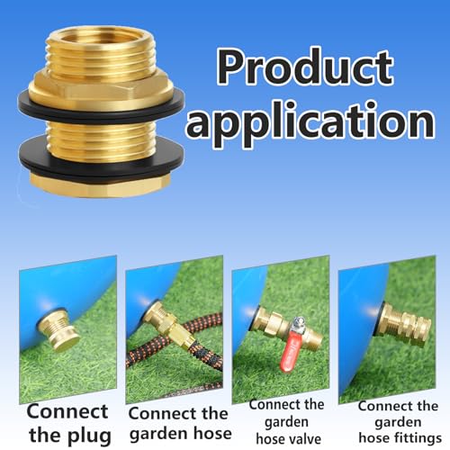 Ceaeso 1/2" NPT Female X 3/4" Male GHT(Garden Hose Threaded), Soild Brass Bulkhead Fitting With 2 Rubber Rings For Water Tower Tank Barrels Rain Barrels… - color: 1 pack-A