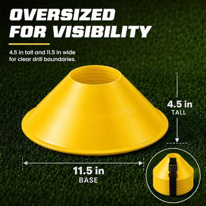 American Challenge Large Disc Cones – Set of 6 Agility Cones for Sports Training – Compact Soccer Cones with Carry Strap for Drills & Practice - color: Yellow