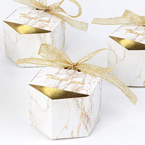 50 Pcs Wedding Favor Boxes, 3.15x1.6x2 In Wedding Gift Box for Candy, Gold