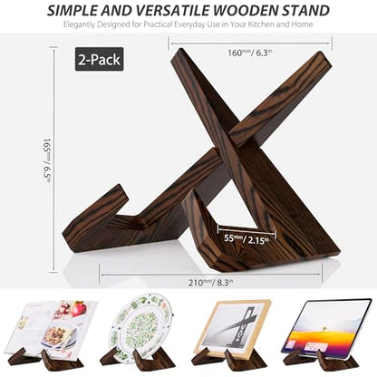 Cookbook Stand for Kitchen, Wooden Cook Book Holder, Plate Stands for Decor Display, Recipe, Counter, Photo, Gift(Rustic Brown) (6.5in-2P) - size: 6.5in (2 Pack, Rustic Brown)