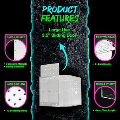 Coffin Shaped Jumping Spider Enclosure 9.5”x7.5”x5” Tarantula Enclosure Reptile Terrarium w/Sliding Magnetic Door. Great Reptile Tank Acrylic Aquarium Spider Box for Terrestrial or Arboreal Animal. - size: Coffin Jumping Spider Enclosure 9.5"x7.5"x5"