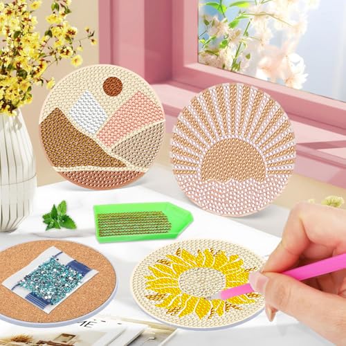 DOTSOPS 6 Pcs Diamond Art Kits for Adults Diamond Art Coasters with Holder for Adults Beginners Craft for Gem Art Dots Christmas Birthday Abstracte - color: A-Abstraction