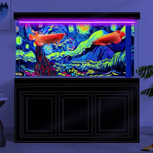 24X16IN Blacklight Vincent Van Gogh Black Light Aquarium Background, UV Fish Tank Background Art Star Oil Painting Terrarium Background with 10 EVA Double-Sided Tape - size: 24X16in/60X40cm