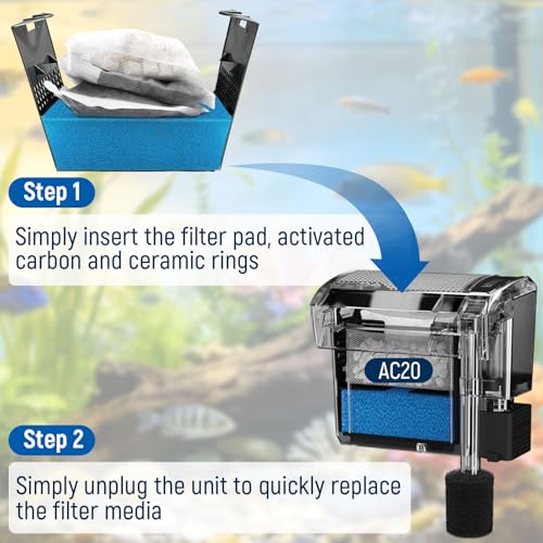 Big Peng AC20 Aquarium Filter Media Maintenance Kit Compatible with Aquaclear Fluval AC20 Power Filters, Includes 1 Blue Foam, 2 Activated Carbon, 1 BioMax Pellets, 2 Intake Strainer Sponge