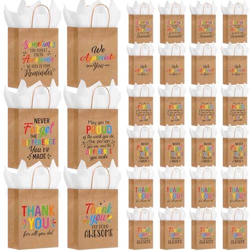 Resholder 30 Pcs Employee Appreciation Gift Bags with Tissue Papers Thank You Paper Bags with Handles Inspirational Quote Treat Pouches Christian Church Gifts for Team Coworker Staff Teacher Nurse - style: Employee Appreciation